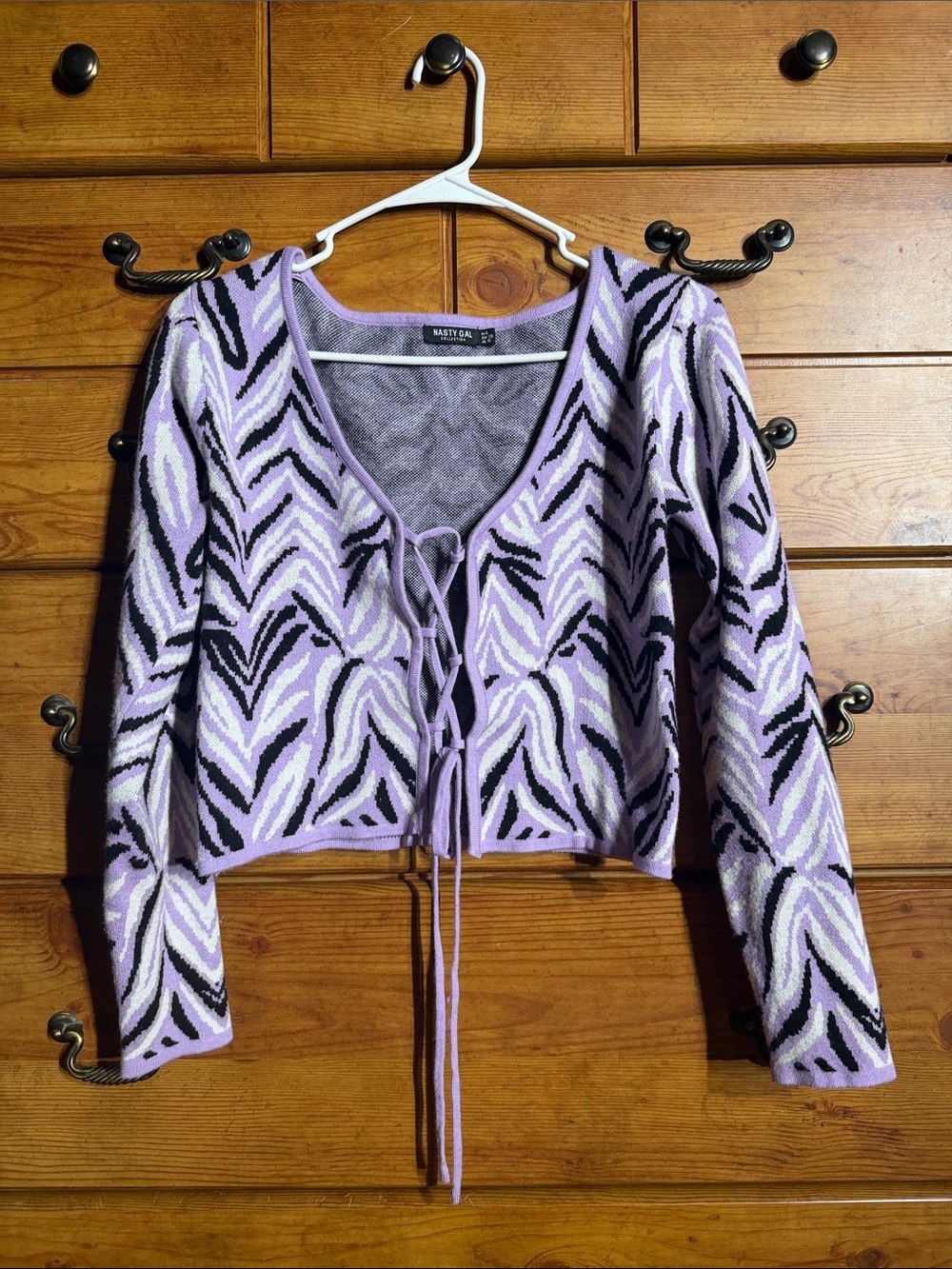 Nasty Gal Lilac Black White Zebra Tie-Front Cardigan